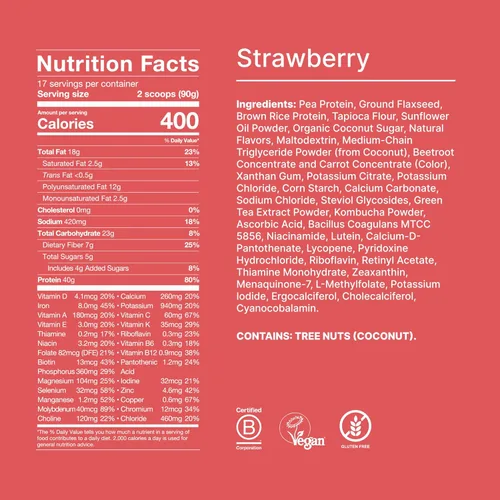 Miniatura 3 de Huel Black Edition Fresa 1.41 oz de proteína vegana en polvo Comida nutricionalmente completa 27 vitaminas y minerales, sin gluten 17