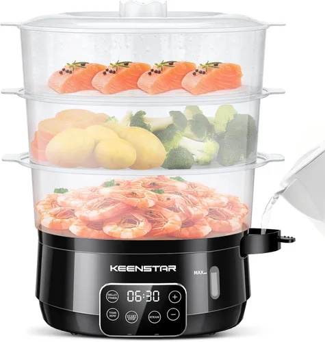Vaporizador Eléctrico de 13.7QT para Cocinar, Vaporizador de Vegetales con 3 Niveles Libres de BPA, Vaporizador Digital con Programa, 800W de Cocina