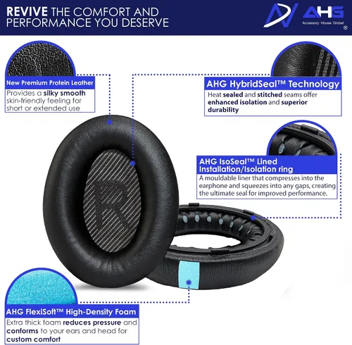 Miniatura 3 de AHG nc 700 - Almohadillas de repuesto compatibles con auriculares Bose nc700/auriculares con cancelación de ruido Bose 700 (negro). Piel sintética