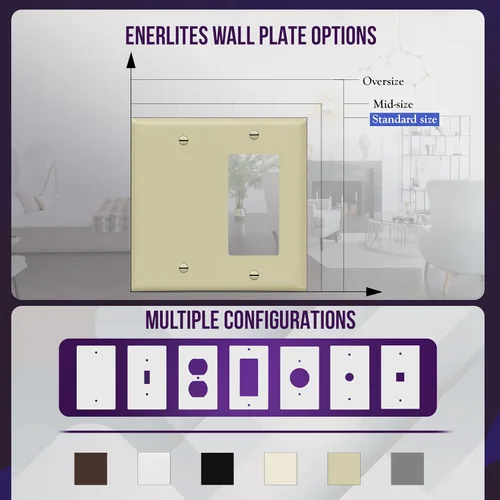 Miniatura 5 de ENERLITES - Placa de pared combinada para interruptor de vaivén decorativo/toma de corriente en blanco, tamaño estándar, cubierta de interruptor