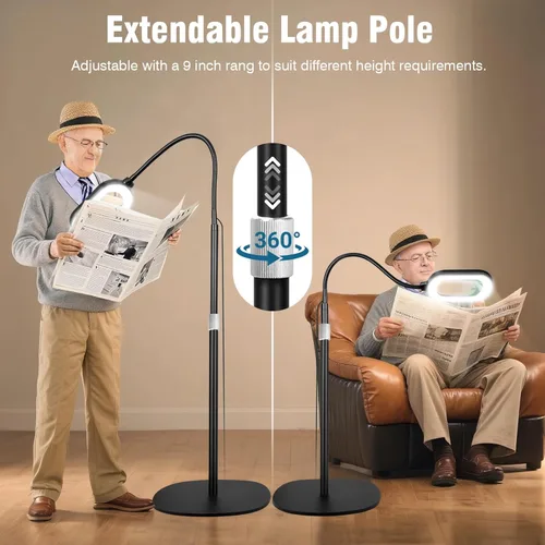 Miniatura 4 de Lupa grande con luz y soporte, lente de vidrio real óptico rectangular de 10X, lámpara de pie de lupa de cuello de cisne ajustable en altura, 5
