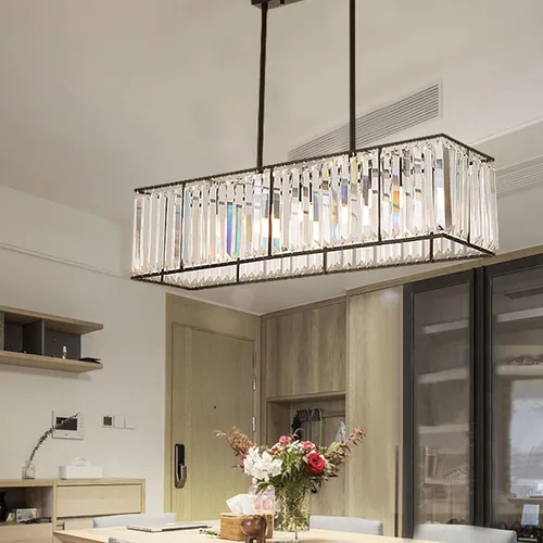 Miniatura 5 de AngelcityCC Candelabro rectangular de cristal moderno de lujo con 4 luces para techo para comedor, cocina, isla de 33.5 pulgadas