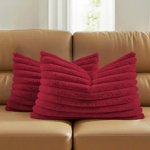 Miniatura 42 de FUTEI - Juego de 2 fundas de almohada decorativas con rayas, cuadradas, para invierno, piel sintética de conejo suave y acogedora y respaldo