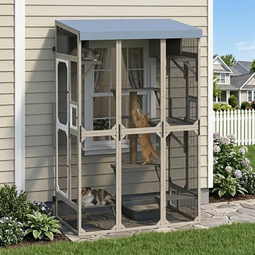 Miniatura 15 de Cercado Catio grande de 118" para gatos al aire libre, recintos para patio de gatos resistentes a la intemperie para múltiples gatos, jaula exterior