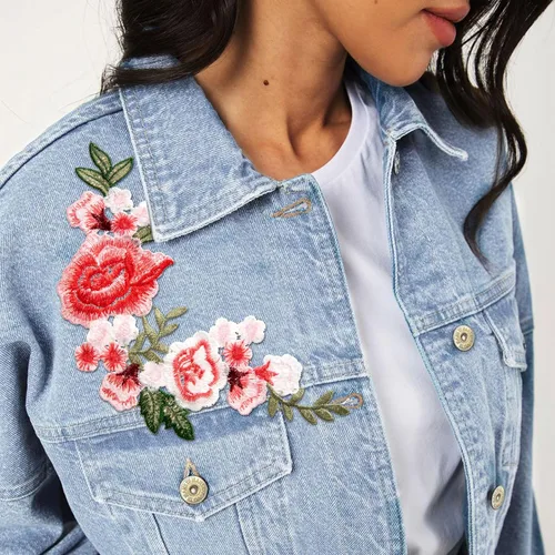 Miniatura 2 de HINZIC 4 piezas Parches de Apliques Bordados de Flores de Peonía para Coser, Ramo Rosa Boho para Vestido de Novia, Ropa, Jeans, Sombrero, Chaquetas