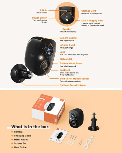 Miniatura 7 de Dzees Cámara de seguridad inalámbrica para exteriores - Actualización 2K 3MP batería WiFi cámara exterior inalámbrica, foco, sirena, detección