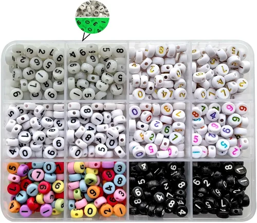 Miniatura 21 de Amaney - 600 cuentas acrílicas blancas de números 0-9, símbolo # corazón con caja de almacenamiento, 0.276 x 0.157 in En caja blanca