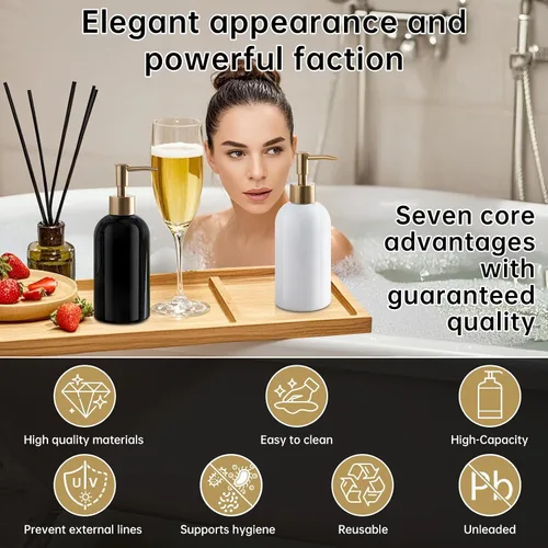 Miniatura 6 de Dispensador de jabón para platos recargable dorado para fregadero de cocina, botella dispensadora de jabón de manos para fregadero de encimera