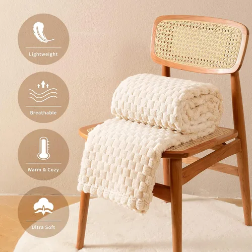 Miniatura 3 de FY FIBER HOUSE Manta de Vellón para Sofá 300GMS Súper Suave de Felpa Difusa Mantas y Cobijas para Sofá Cama Oficina, 40x50 Pulgadas, Beige