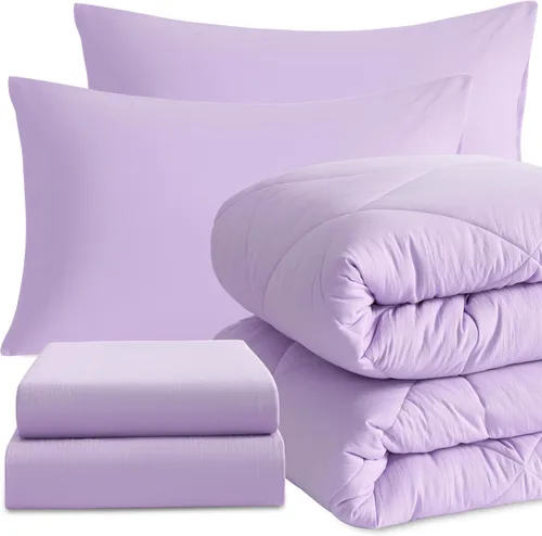 Miniatura 27 de NTBAY Juego de edredón Twin con sábanas, juego de ropa de cama Twin suave y transpirable de 5 piezas, cama Twin en una bolsa, juego de edredón Gris