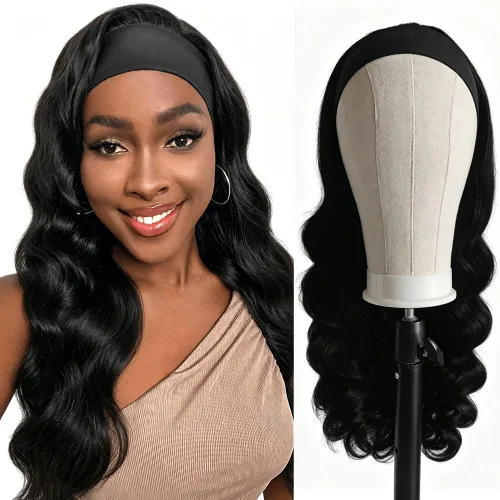 Miniatura 18 de Peluca de cabello humano brasileño ondulado con diadema, pelucas con diadema para mujeres negras, pelucas de cabello humano para llevar y llevar