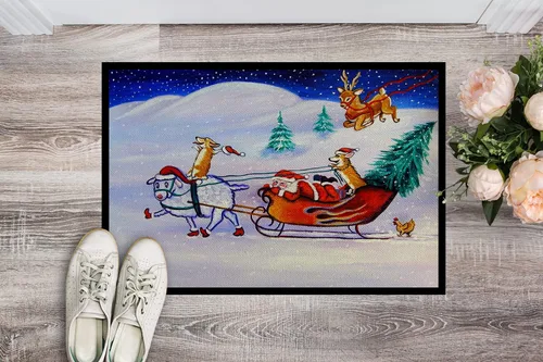 Miniatura 2 de Caroline's Treasures 7442MAT Corgi Highhacked - Felpudo de trineo de Papá Noel de 18 x 27 pulgadas, para interiores y exteriores, para entrada