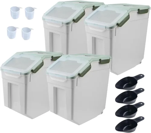 Miniatura 15 de AnRui Contenedor hermético de almacenamiento de harina de 25 libras, cubo de almacenamiento de granos de plástico, dispensador de cereales de arroz
