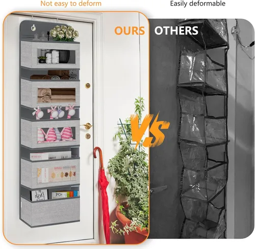 Miniatura 8 de Organizador colgante para colgar sobre la puerta con 5 bolsillos grandes, ventanas transparentes de montaje en pared y 2 ganchos de metal ampliados