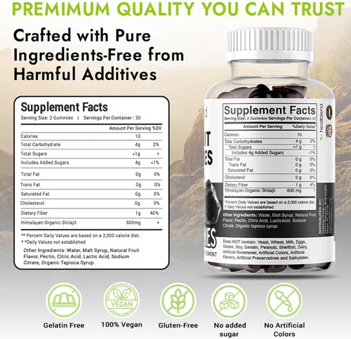 Miniatura 7 de healblend Gomitas Shilajit orgánicas del Himalaya de 600 mg – Salud óptima, energía e inmunidad para hombres y mujeres, sabor a fruta natural – 60