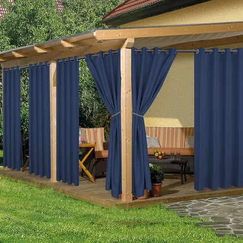 Miniatura 34 de HolidayIdeas Cortinas impermeables para patio, 4 paneles, 54 x 84 pulgadas, protección de privacidad y filtrado de luz, cortinas exteriores con Negro