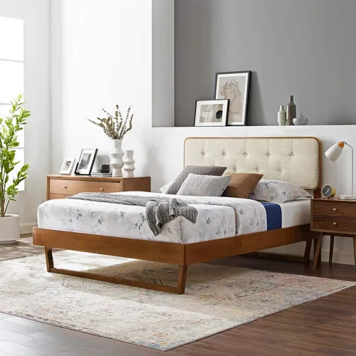 Miniatura 11 de Modway MOD-6643-BLK-BEI Bridgette - Cama de plataforma de madera con marco angular, color negro y beige