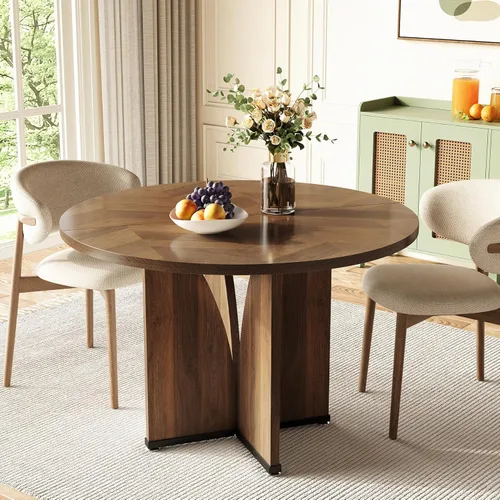 LITTLE TREE Mesa de comedor redonda de 39 pulgadas para 4, mesa de cocina rústica con pedestal estable en forma de X, mesa de comedor de estilo