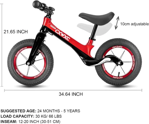 Miniatura 4 de CXWXC Bicicleta de equilibrio de 12 pulgadas para niños de 24 meses a 5 años, bicicleta de equilibrio para niños con reposapiés, bicicleta