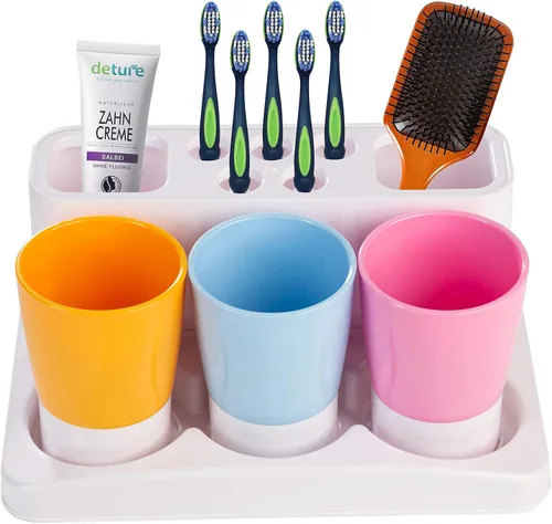 Aebeky Juego familiar para cepillo de dientes para niños, organizador de almacenamiento de baño (naranja+azul+rosa)