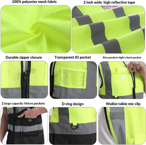 Miniatura 4 de BeautyWill Chaleco de seguridad personalizado con logotipo Clase 2 Chaleco reflectante de alta visibilidad Chaleco de trabajo protector