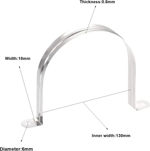 Miniatura 2 de AKIHISA Abrazaderas de tubo, 4 abrazaderas de correa de tubo en U, soporte de tubo de acero inoxidable 304 de 2 agujeros, ID 5.11 pulgadas (5.118 in)
