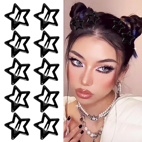 10 pinzas para el cabello de estrella para niñas, bonitos pasadores de metal con purpurina, accesorios antideslizantes para rave, clip de pelo Y2K