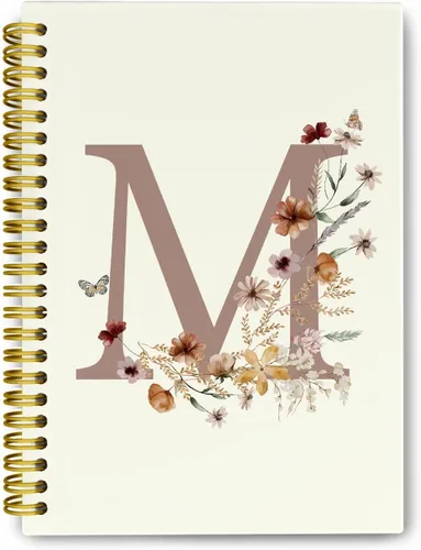 Miniatura 18 de Cuadernos de diario personalizados con letra inicial floral A, cuadernos vintage femeninos de tapa dura en espiral para la escuela, regalos