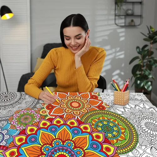 Miniatura 5 de Paquete de 2 pósteres gigantes para colorear de mandala de 39 x 26 pulgadas, página para colorear de mandala gigante para niños, adolescentes