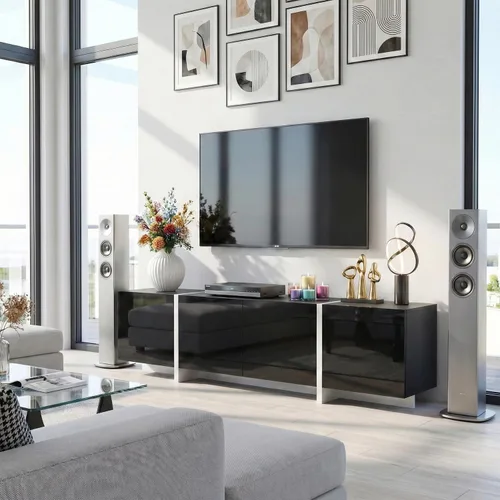 holzart Soporte de TV moderno de alto brillo de 67 pulgadas de ancho para TV de 60/65/70/75 pulgadas, elegante centro de entretenimiento con