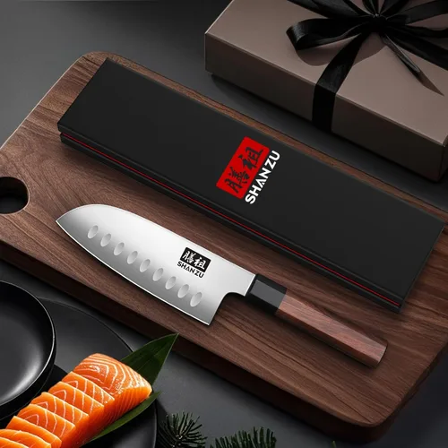 Miniatura 6 de SHAN ZU - Cuchillo Santoku de 5 pulgadas para manos pequeñas, cuchillo de cocina japonés de acero de alto carbono, cuchillos de chef afilados