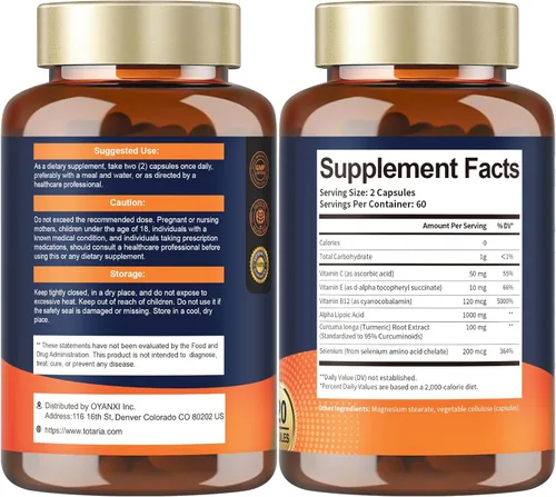 Miniatura 8 de 2 Paquetes de Cápsulas de Suplemento Antioxidante de Ácido Alfa-Lipoico 1000mg para Apoyo a la Neuropatía, Salud de los Nervios, Desintoxicación