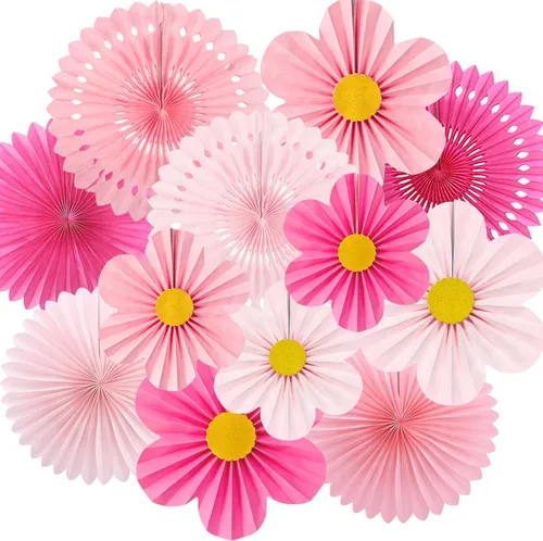 Miniatura 8 de Juego de 6 abanicos de papel para colgar en fiestas, guirnaldas de papel con patrón redondo negro para decoración de cumpleaños, bodas, eventos