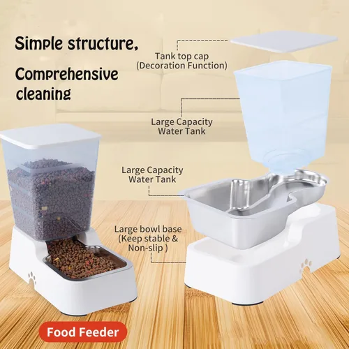 Miniatura 3 de Meikuler Alimentador Automático para Perros y Gatos y Dispensador de Agua Set, Bebedero y Alimentador de Comida por Gravedad para Perros Pequeños