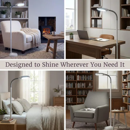Miniatura 6 de Bedford Home Lámpara de pie - Lámpara de luz solar natural de espectro completo con cuello flexible - Luz de lectura, manualidades, estudio y Blanco