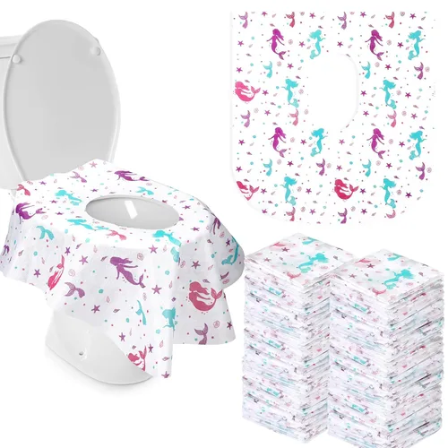 Kosiz 50 fundas de asiento de inodoro desechables extra grandes para niños y adultos en baños públicos, fundas de asiento de inodoro portátiles