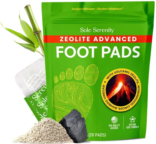 Sole Serenity - Almohadillas para pies, mineral de zeolita, raíz de jengibre, ajenjo, vinagre de bambú, spa de pies para pies doloridos, 20 Zeolita