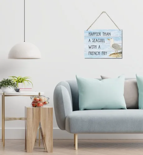 Miniatura 4 de Letrero Decorativo "Happier Than a Seagull with a French Fry", Placa de Pared Colgante Impresa, Letreros de Madera, Regalo de Decoración del Hogar