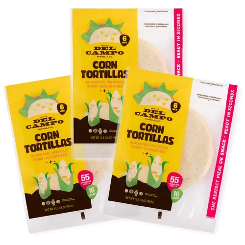 Del Campo Tortillas de maíz suaves, Bolsa redonda de 6 in, 1 lb lb. Auténtica comida mexicana de maíz 100 % natural, sin gluten Opciones para