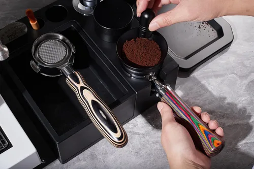 Miniatura 6 de IKAPE Portafiltro de 2.008 in sin fondo, 2 orejas de café sin fondo con cesta de filtro, fabricado en madera natural, compatible con máquina de café