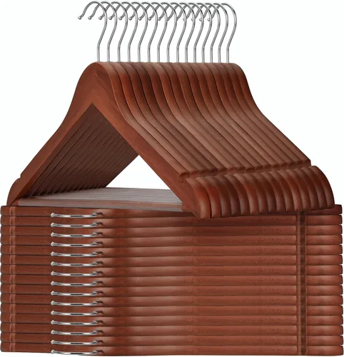 Miniatura 11 de TOPIA HANGER Perchas de madera para abrigos, paquete de 30 perchas de madera negra con barra antideslizante para pantalones, gancho giratorio