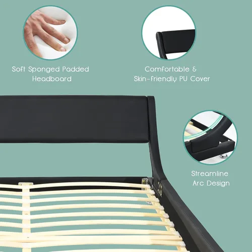 Miniatura 5 de NAFORT Base de cama tamaño Queen tapizada con cabecera ajustable curvada, moderna cama de plataforma de piel sintética de perfil bajo, soporte