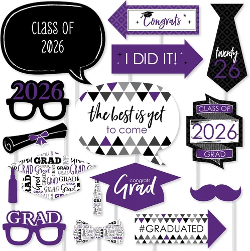 Miniatura 11 de Big Dot of Happiness Accesorios de graduación en blanco y negro para sesión de fotos 2026, juego de 20 unidades de accesorios de cabina de fotos