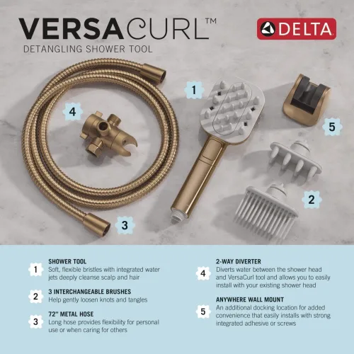Miniatura 6 de Cabeza de ducha manual Delta VersaCurl para desenredar el cabello rizado con 3 insertos de cepillo para definir rizos incluidos, ducha de mano