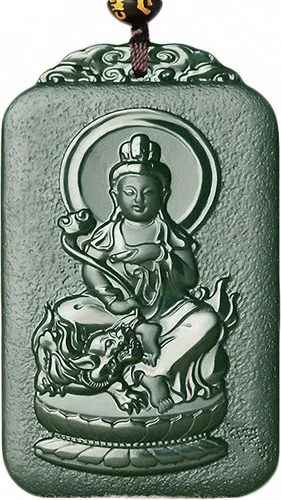 Miniatura 9 de China Natural Hetian Green Jade Nefrita tallado Zodiaco Protector Deidad Colgante Amuleto