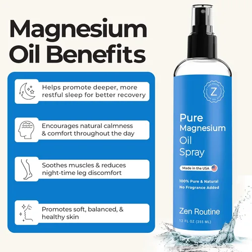 Miniatura 5 de Spray de aceite de magnesio puro de 12 onzas – Magnesio tópico de grado USP premium para pies, cuerpo y músculos – Ayuda con calambres