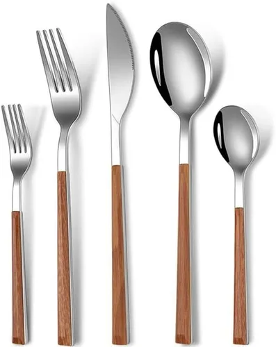 Juego de cubiertos de acero inoxidable de 20 piezas, tenedores, cucharas, servicio para 4, juego de vajilla para comer en casa, incluye tenedor,
