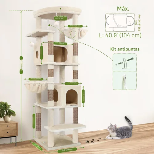 Miniatura 4 de Globlazer Árbol para gatos resistente, torre resistente de 74 pulgadas para gatos grandes y adultos, árbol grande para gatos con 7 postes rascadores