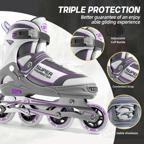 Miniatura 6 de SUPER YOUNGSTER Patín en línea ajustable para mujer, patines de ruedas para mujeres adultas Morado