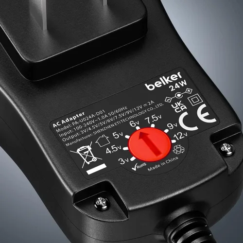 Miniatura 6 de Belker Fuente de adaptador de alimentación universal de CA CC de 24 W, 3 V, 4.5 V, 5 V, 6 V, 7.5 V, 9 V, 12 V, con 8 puntas para tira de luz LED
